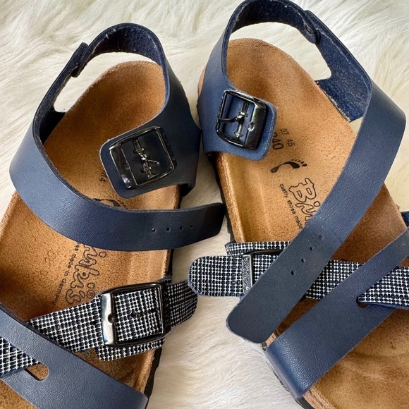 Birki's By Birkenstock Criss Cross Navy Blue Leather Buckle Strap Sandals Size 6 - Picture 7 of 13